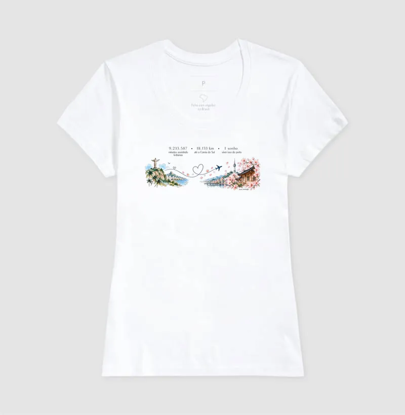 18.133 km de Distância Brasil e Coreia| Camiseta Dorameira em Aquarela - Imagem 6