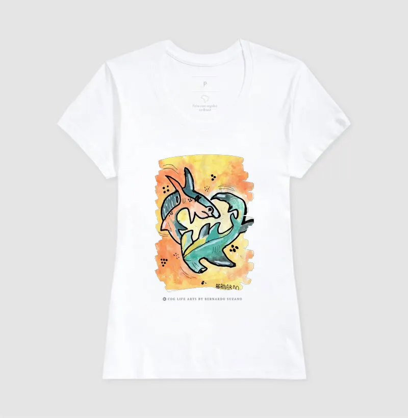 Camiseta Adulto Branca Tubarões by Bernardo Suzano - Imagem 3