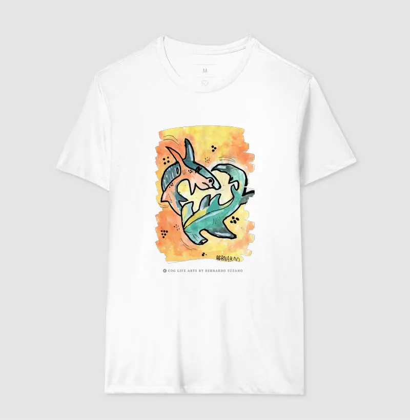 Camiseta Adulto Branca Tubarões by Bernardo Suzano - Imagem 2
