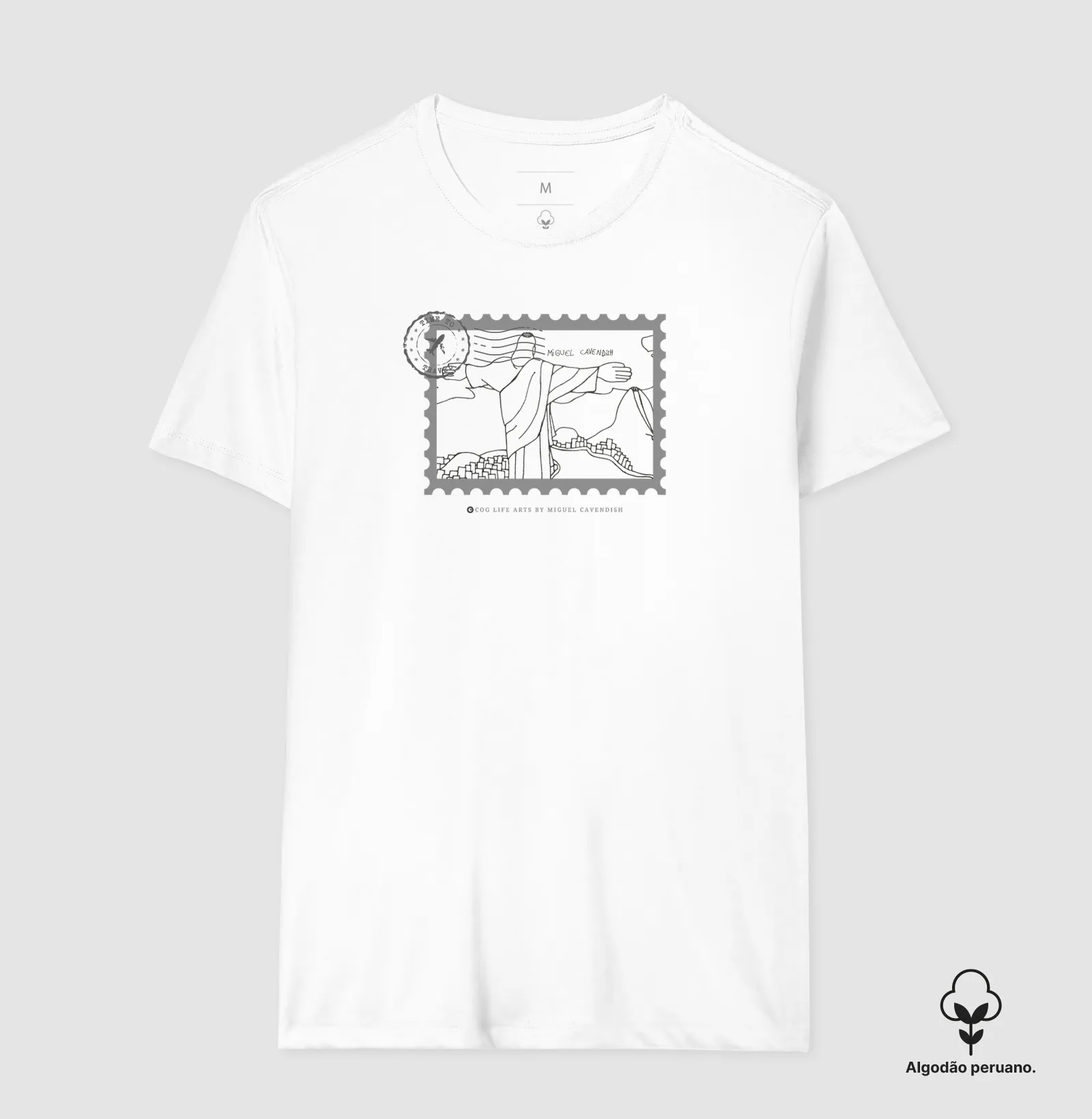 Camiseta Cartão Postal Cristo Preta by Miguel Cavendish - Algodão Peruano - Imagem 5