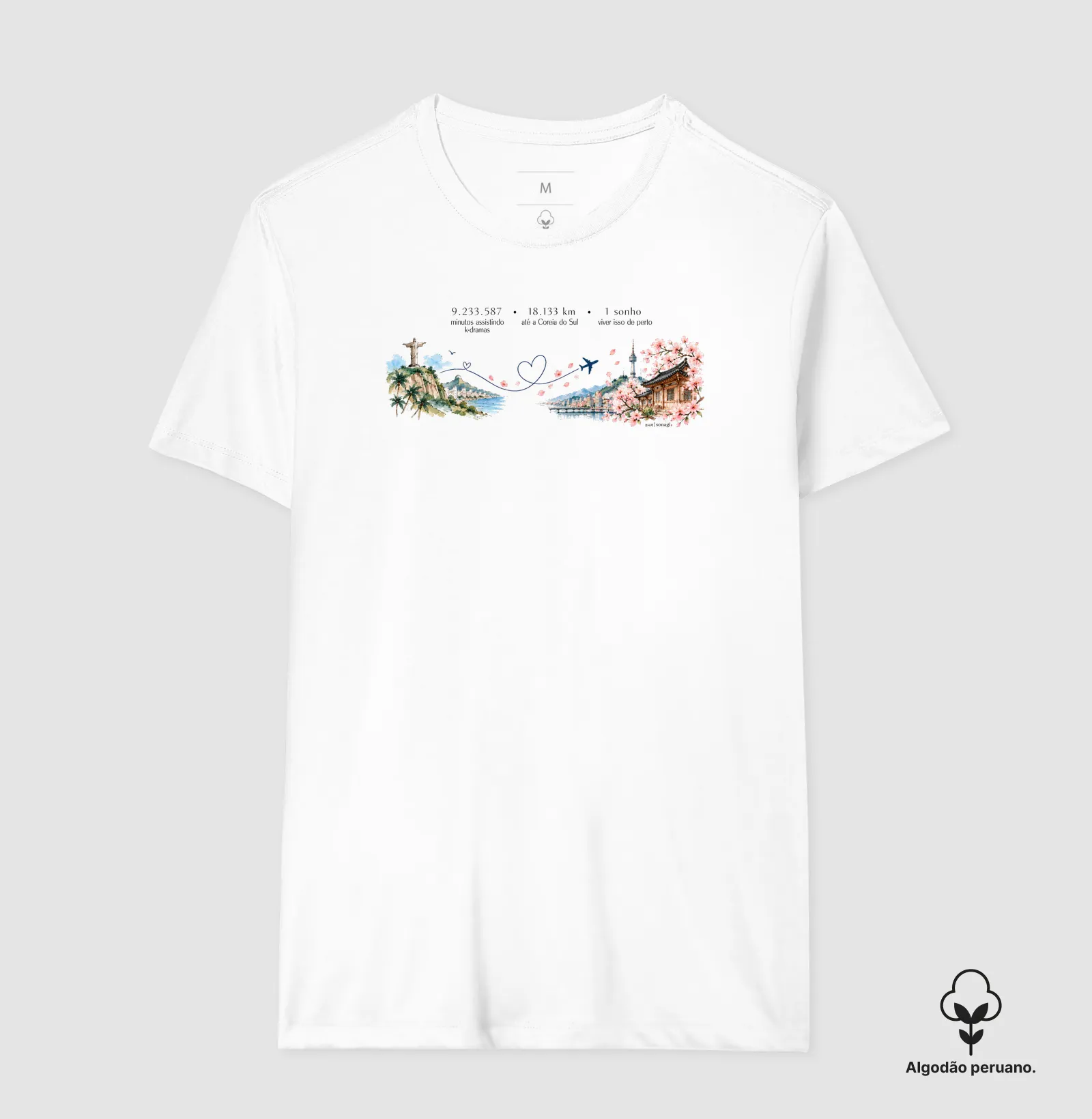 18.133 km de Distância Brasil e Coreia| Camiseta Dorameira em Aquarela - Imagem 2