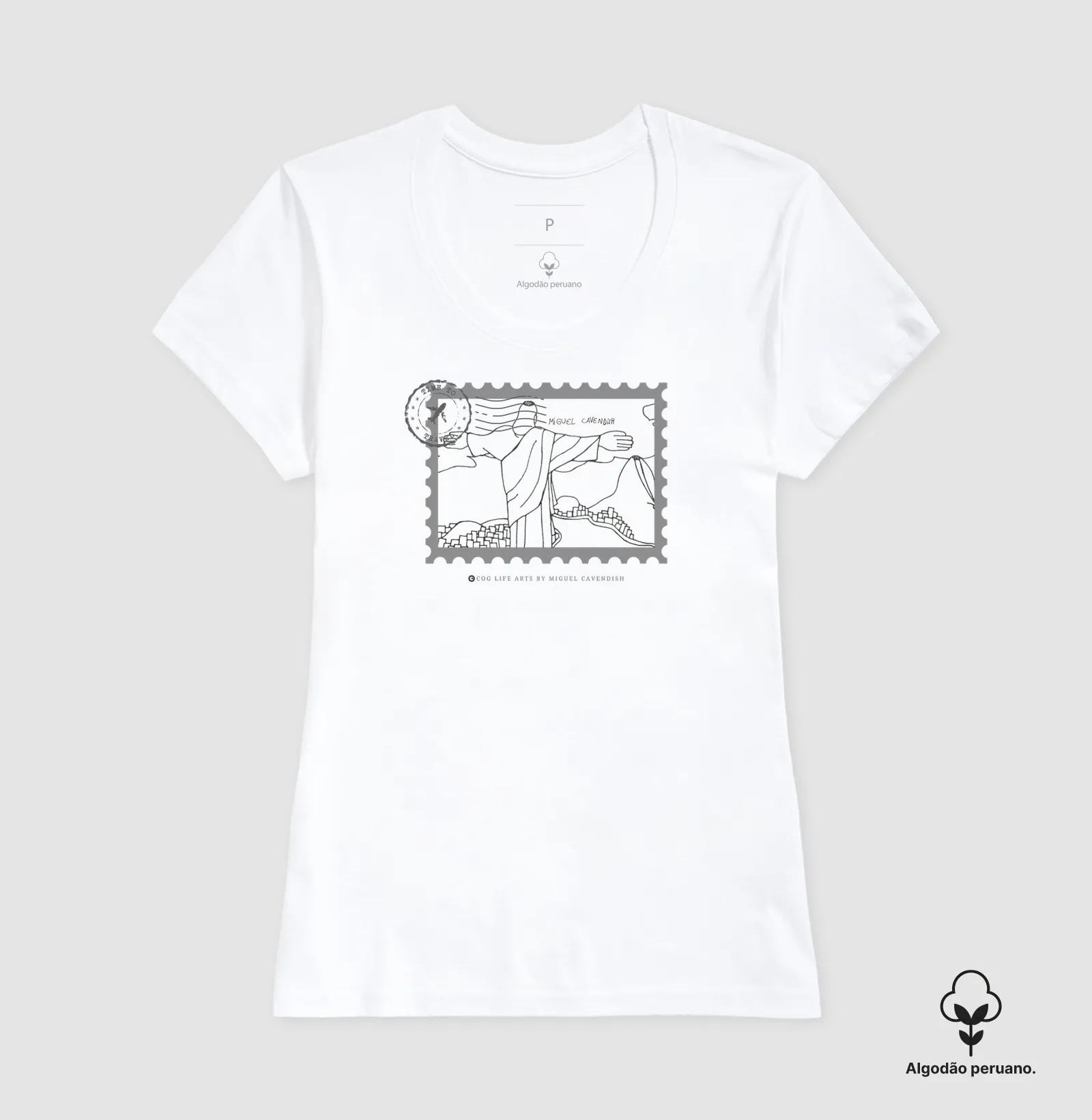Camiseta Cartão Postal Cristo Preta by Miguel Cavendish - Algodão Peruano - Imagem 4