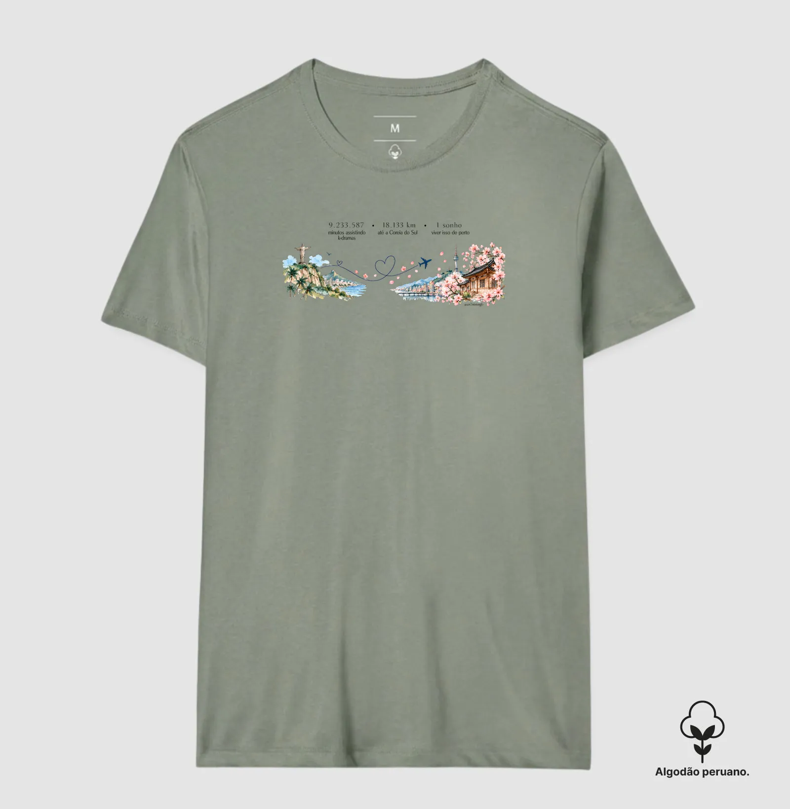 18.133 km de Distância Brasil e Coreia| Camiseta Dorameira em Aquarela - Imagem 4