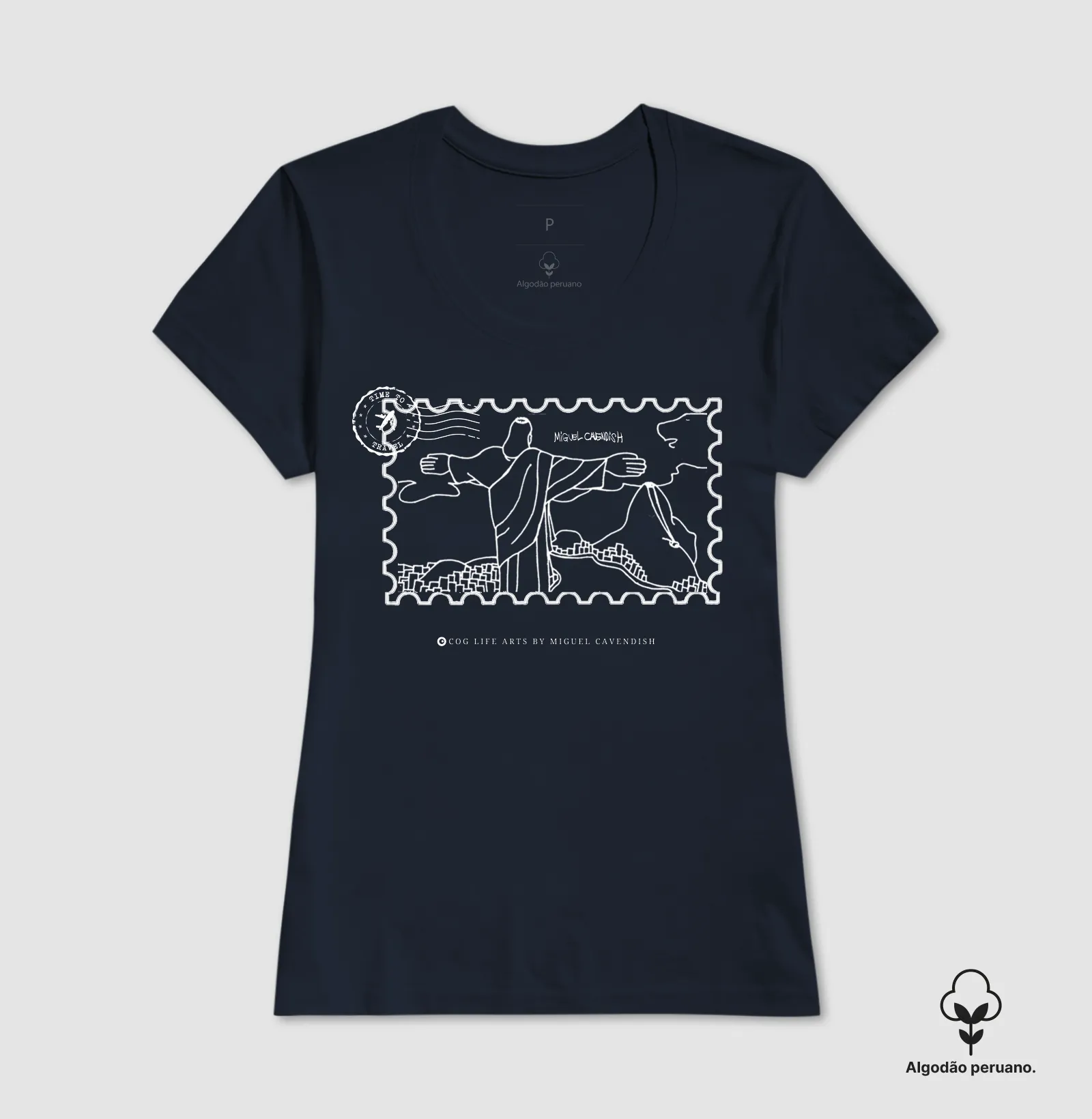 Camiseta Cartão Postal Cristo Preta by Miguel Cavendish - Algodão Peruano - Imagem 7